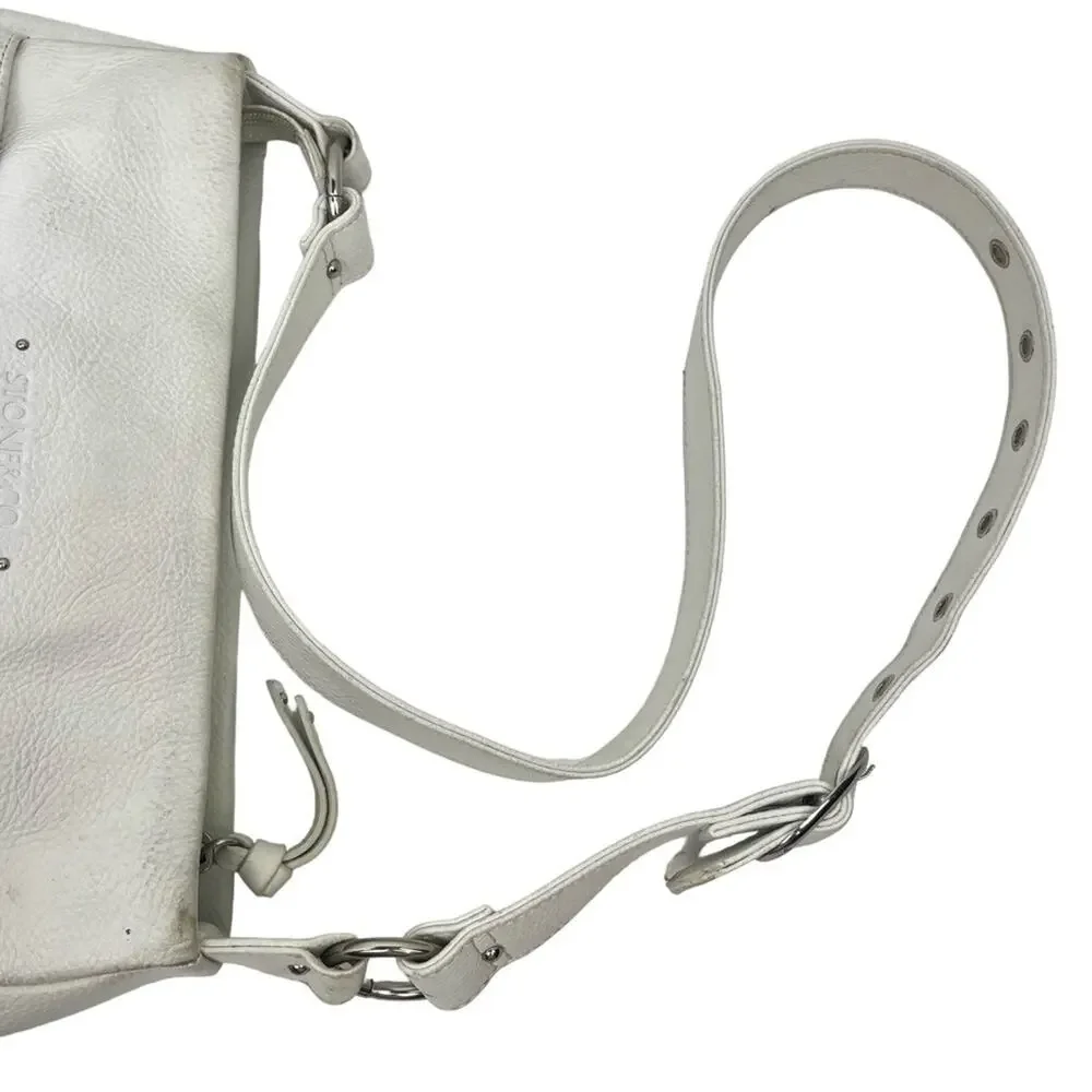STONE & CO MOUNTAIN White Genuine Leather Shoulder Bag Purse Handbag Tote
